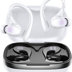 Wireless Earbuds, 60H Playback Bluetooth 5.3 Headphones,Noise Cancelling Wireless Headphones with LED Battery Display, Mics Clear Call,  Waterproof Bluetooth Earbuds for Workout Sports (White)