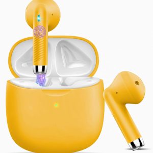 Wireless Earbuds, Bluetooth 5.3 Headphones in Ear with Noise Cancelling Mic, Earbuds Stereo Bass, IP7 Waterproof Sports Earphones, 32H Playtime USB C Charging Ear Buds Yellow for Android iOS
