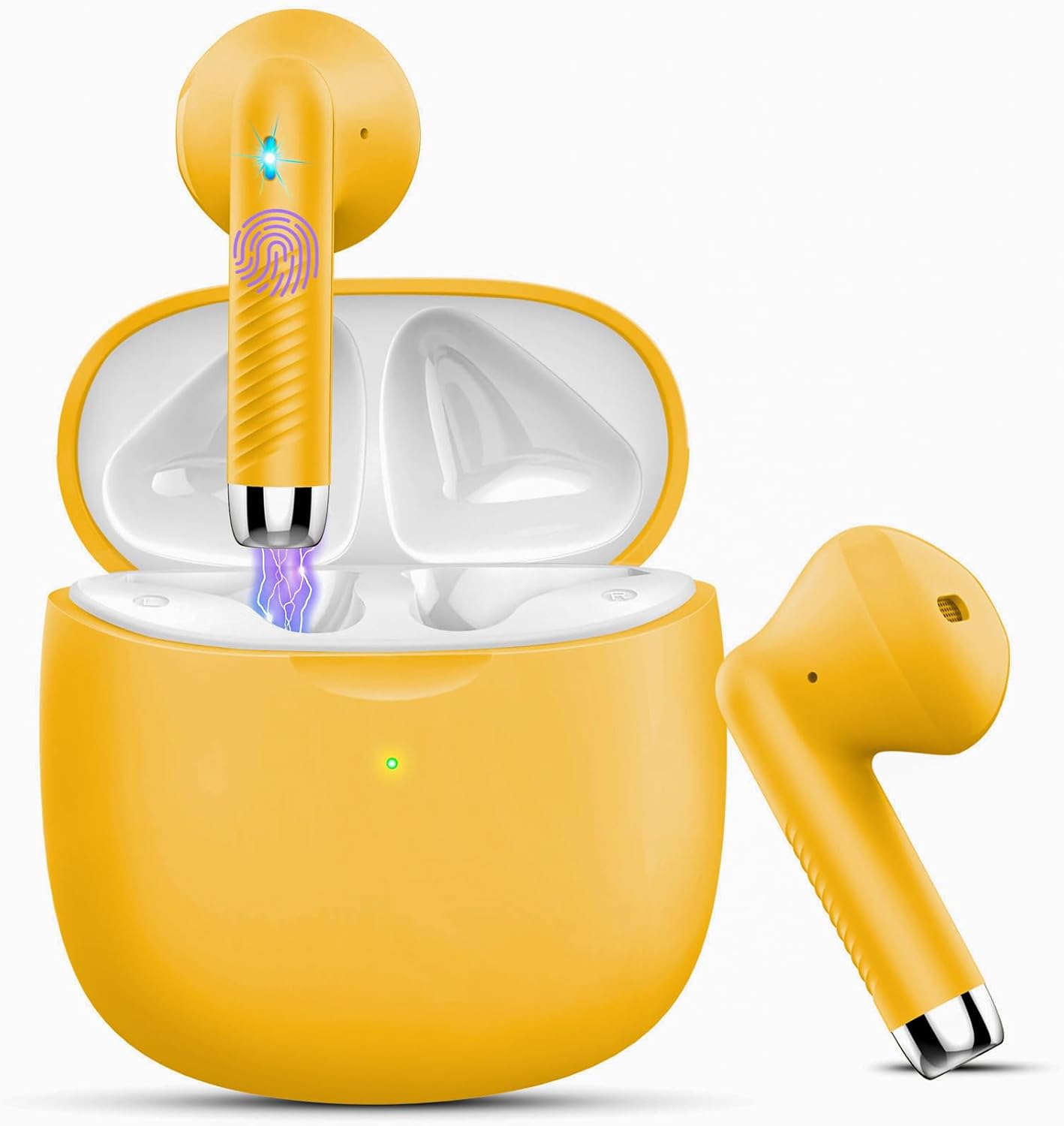 Wireless Earbuds, Bluetooth 5.3 Headphones in Ear with Noise Cancelling Mic, Earbuds Stereo Bass, IP7 Waterproof Sports Earphones, 32H Playtime USB C Charging Ear Buds Yellow for Android iOS