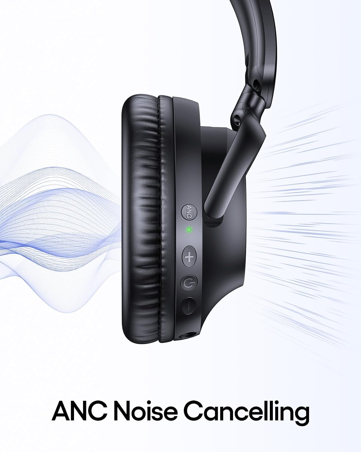 Active Noise Cancelling Headphones 100H Playtime Wireless Over Ear Bluetooth Headphones Fast Charging Earphones with Deep Bass Comfort Light Weight Headsets for Travel Home Office PC Black - Image 2
