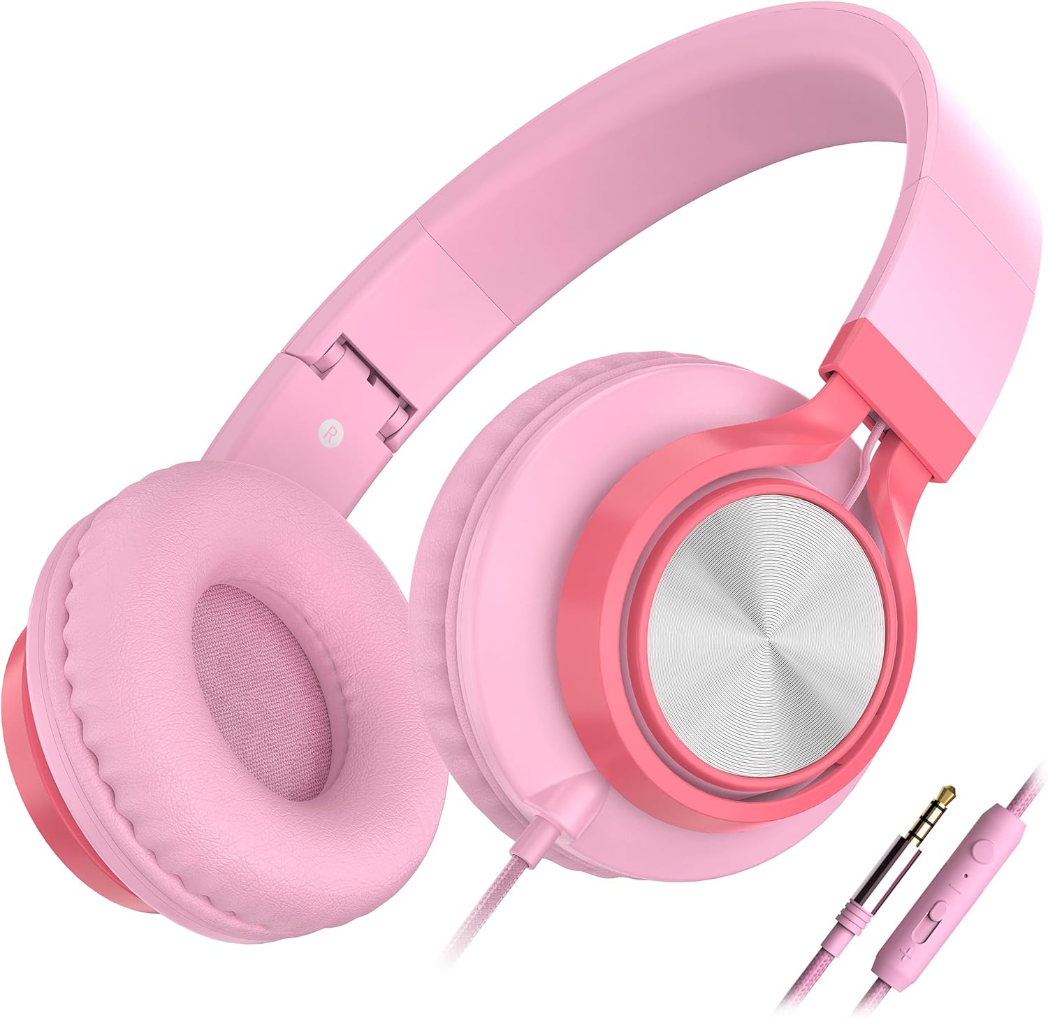 C8 Girls Headphones, On-Ear Headphones Wired with Microphone and Volume Control Foldable Corded Stereo 3.5mm Headset for Girls School Laptop Computer PC Tablets Travel (Pink)